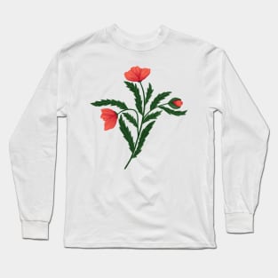 Poppy Flower 2 Green Red Long Sleeve T-Shirt